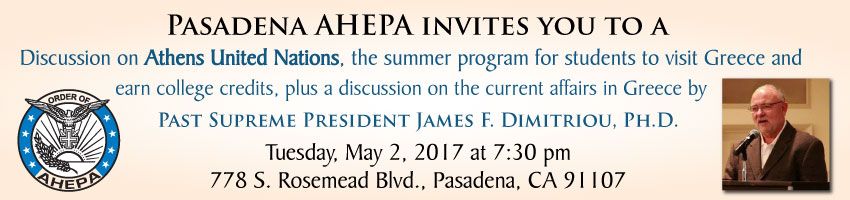 [Pasadena AHEPA Discussion with James Dimitriou, Ph.D. on Current affairs in Greece in Pasadena, California]