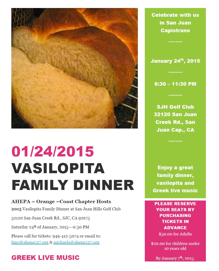 [Family Vasilopita Dinner in San Juan Capistrano, California]